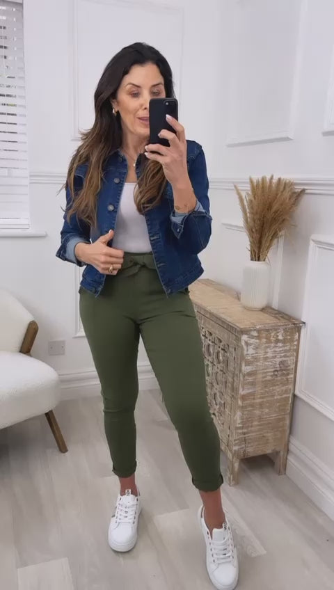 Carmel Khaki Pleated Pocket Cropped Trousers