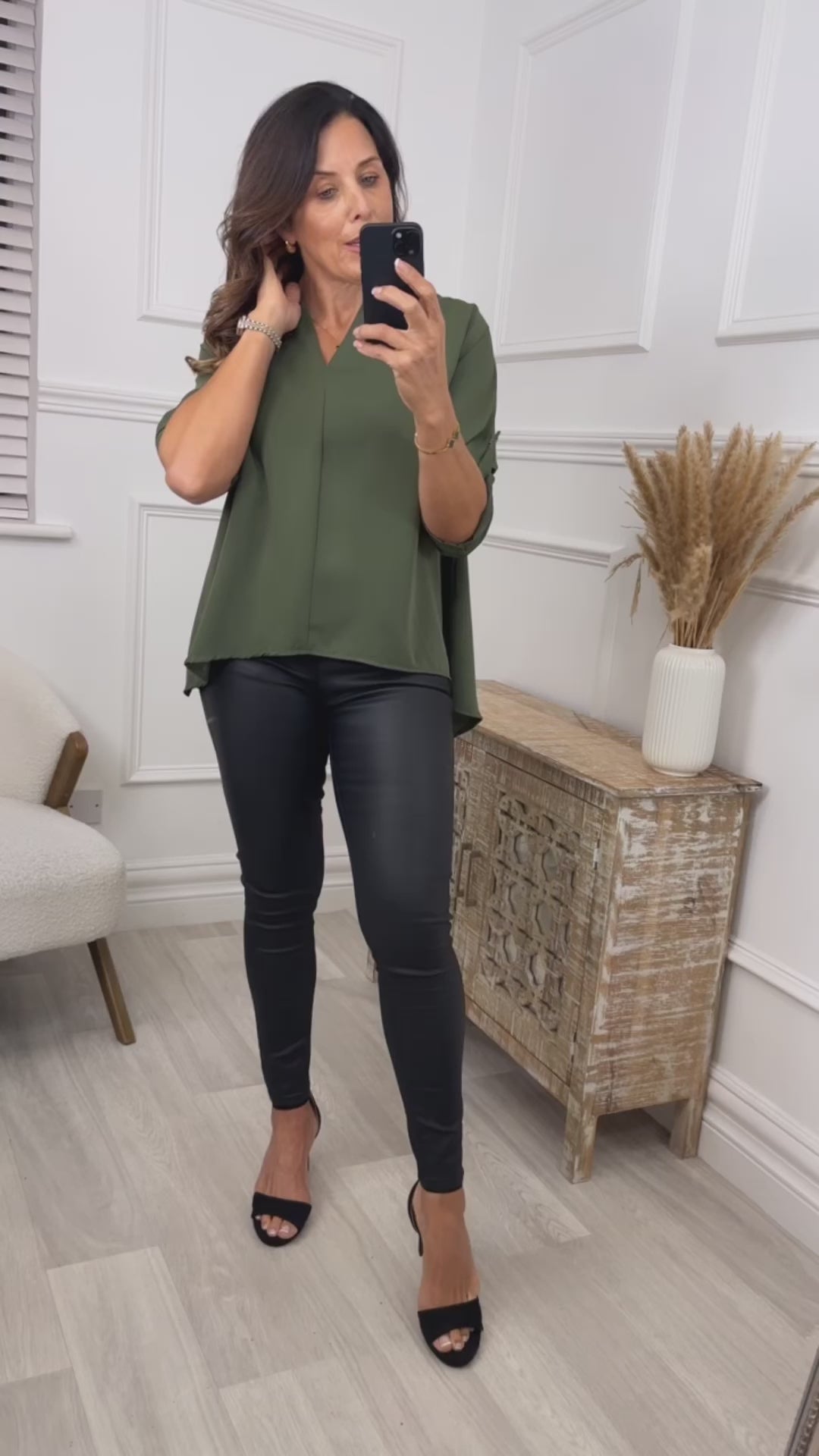 Roisin Khaki V Neck Blouse