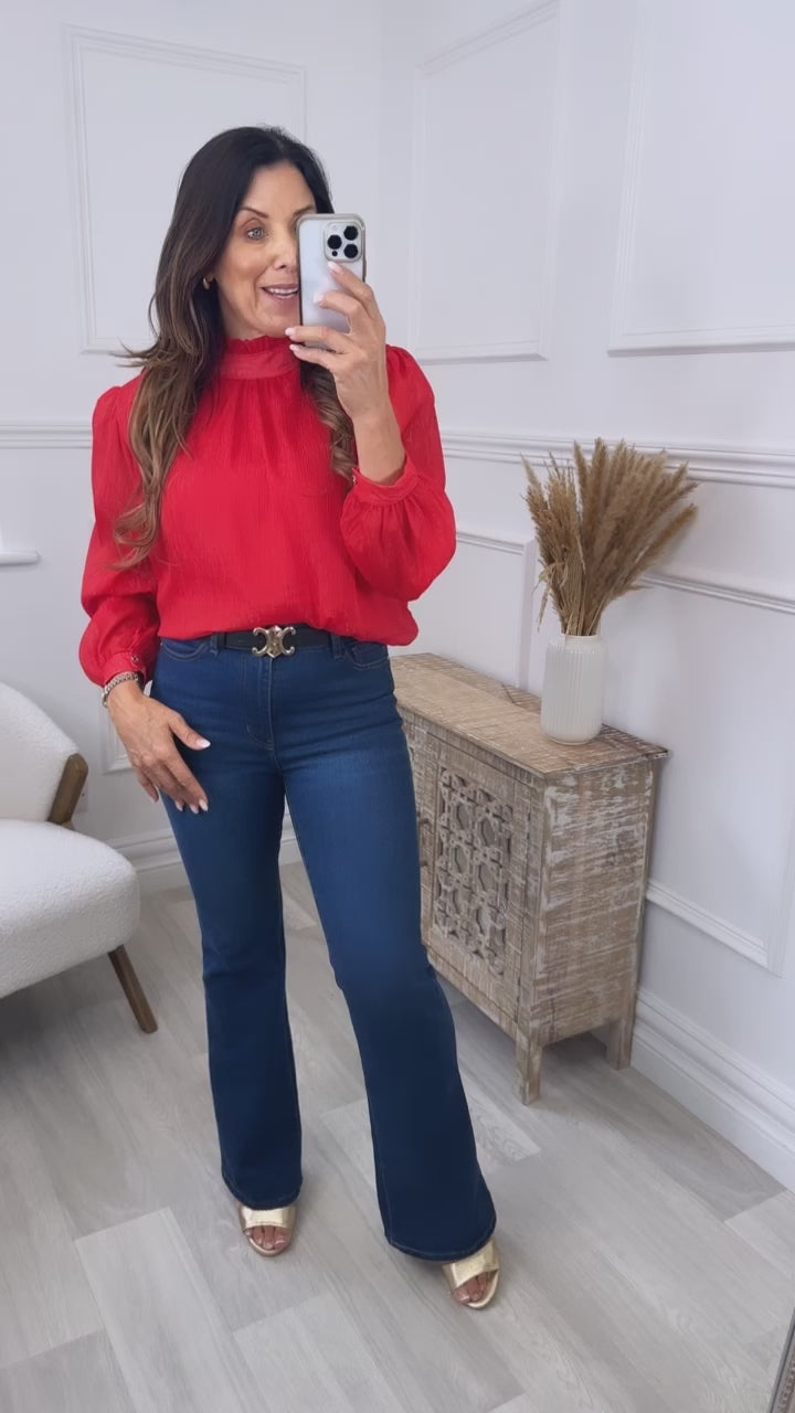 Sabine Red High Neck Blouse