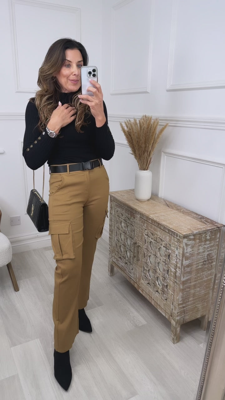 Larisa Camel Cargo Belted Trousers