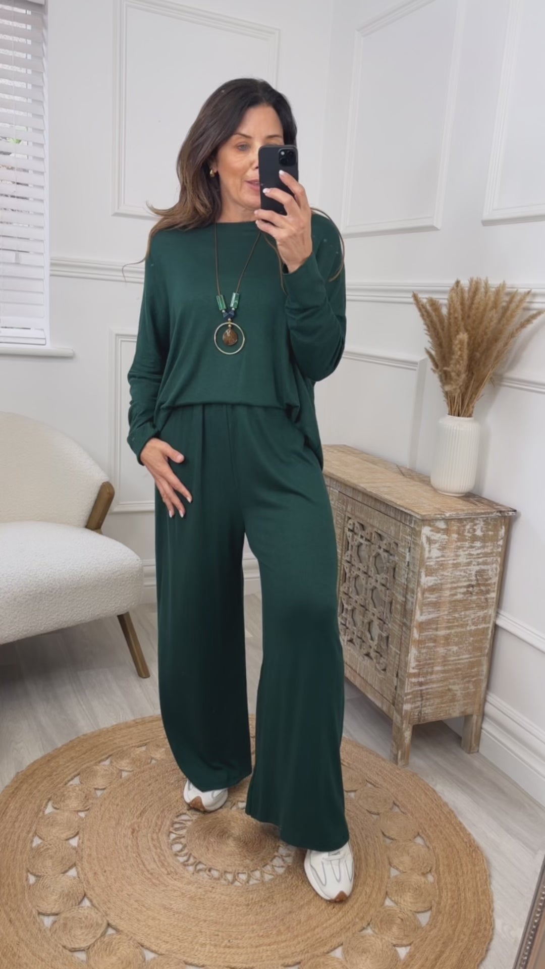 Tina Forest Green Pants Suit With Necklace