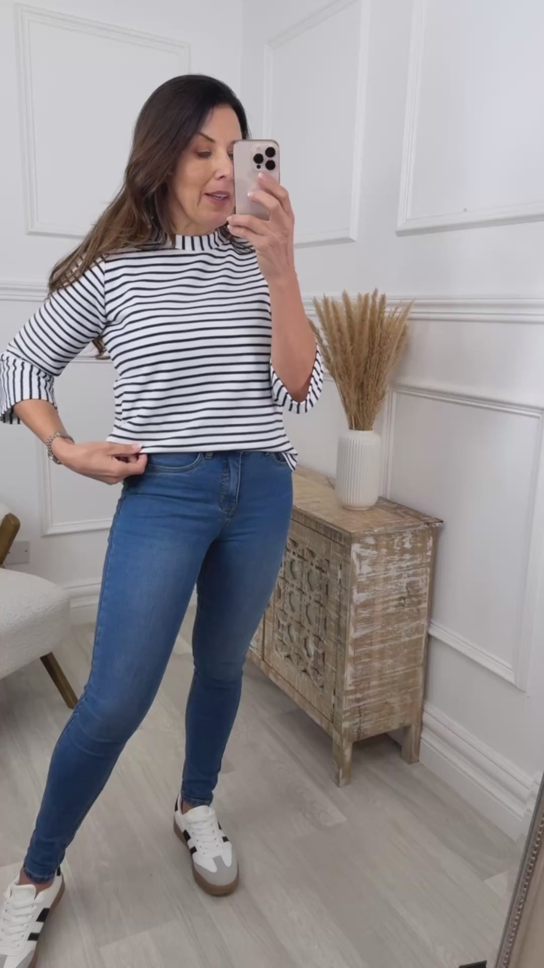 Kiana Navy Stripe White Top