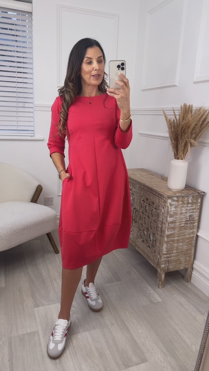 Geneva Red Parachute Hem Dress