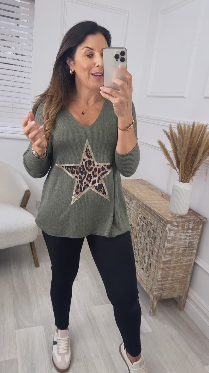 Niamh Khaki Leopard Star Top