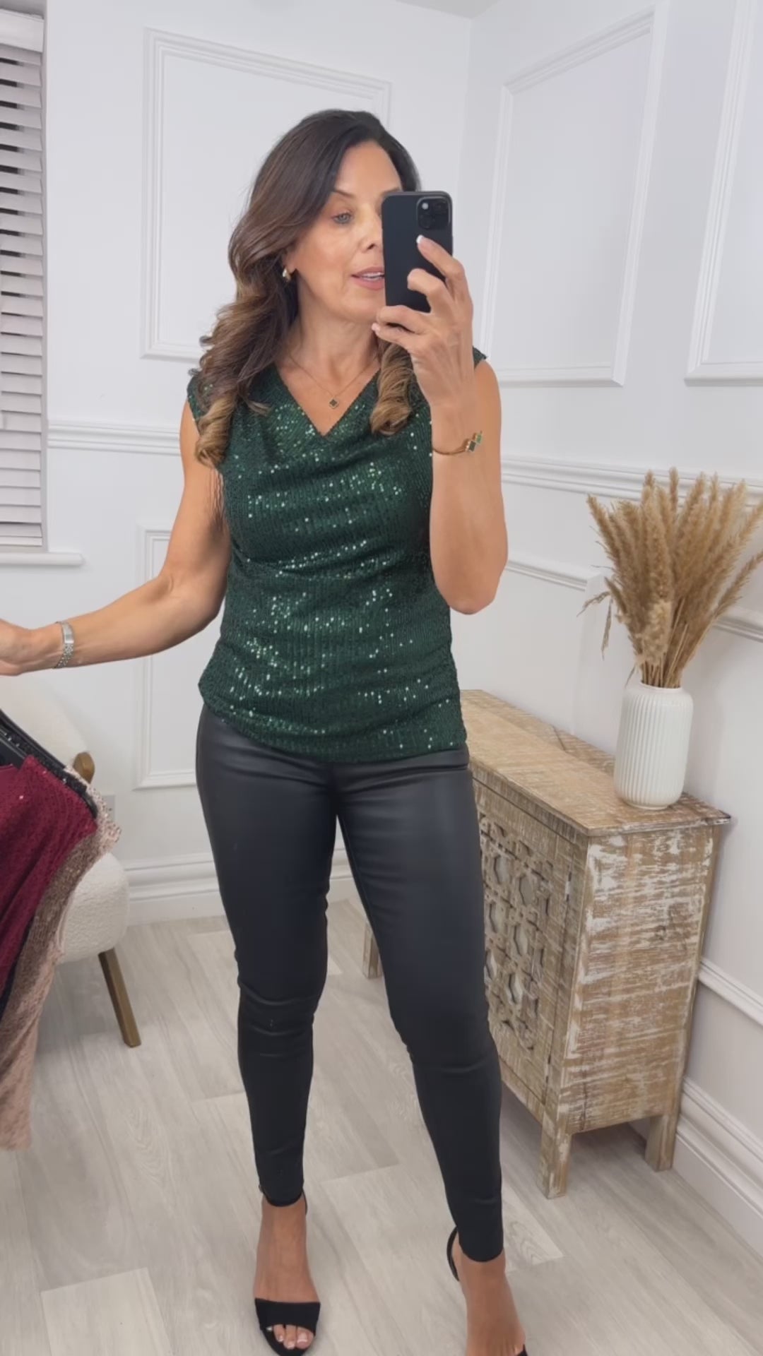 Valerie Green Cowl Neck Sequin Top