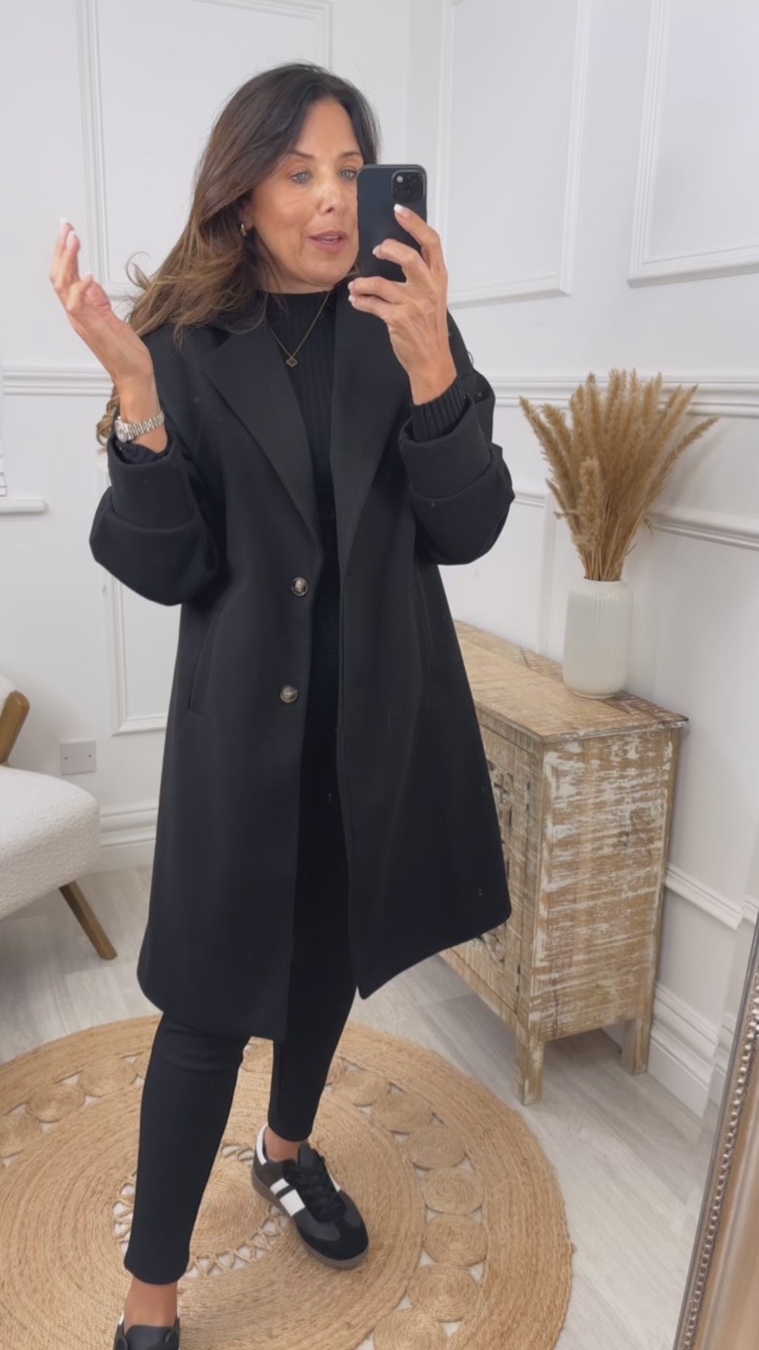 Penelope Black Dropped Shoulder Coat