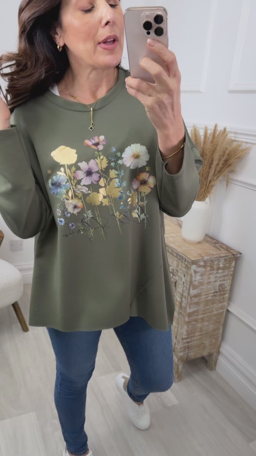 Lynda Khaki Green Floral Top