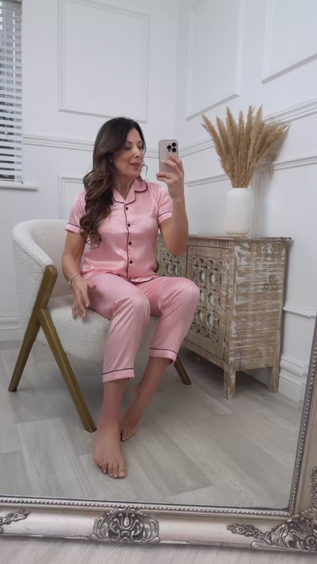 Cara Peach Satin Jacquard Pajama