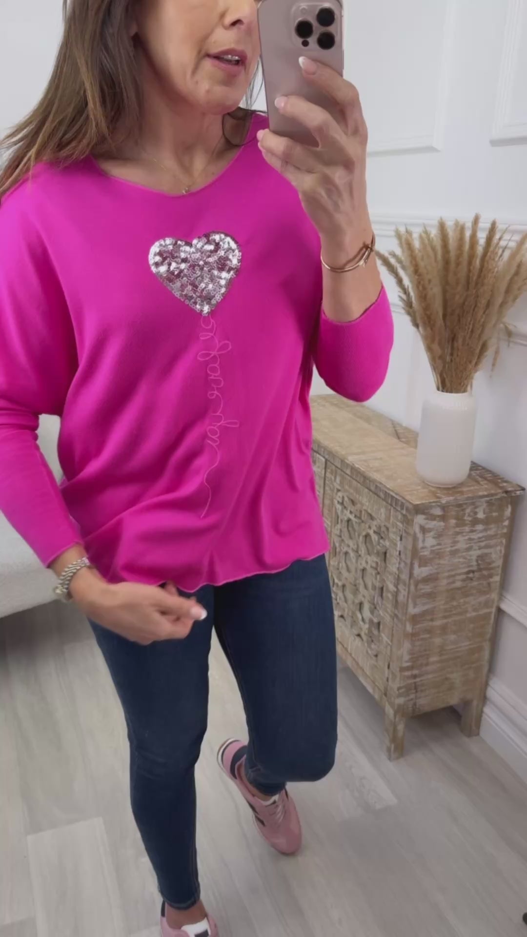 Verity Fuchsia Sequin Heart Top