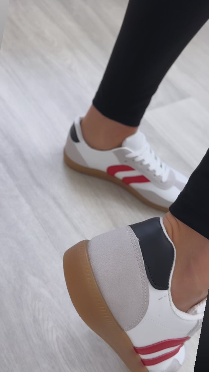 Twiggy Red Stripe White Sneakers