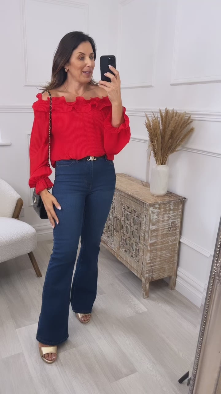 Indy Red Ruffle Neck Blouse