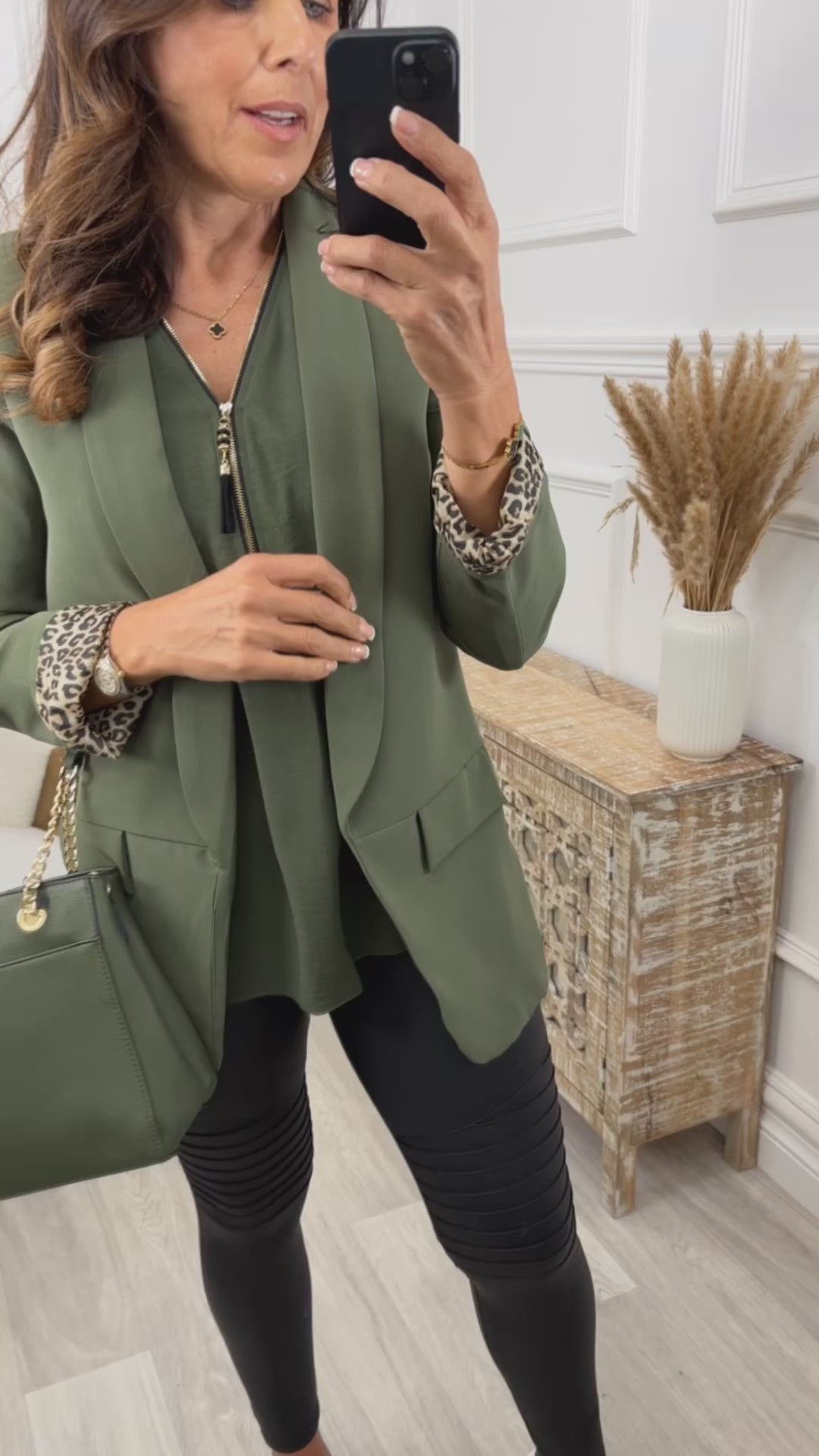 Jocasta Khaki Zip Detail Top