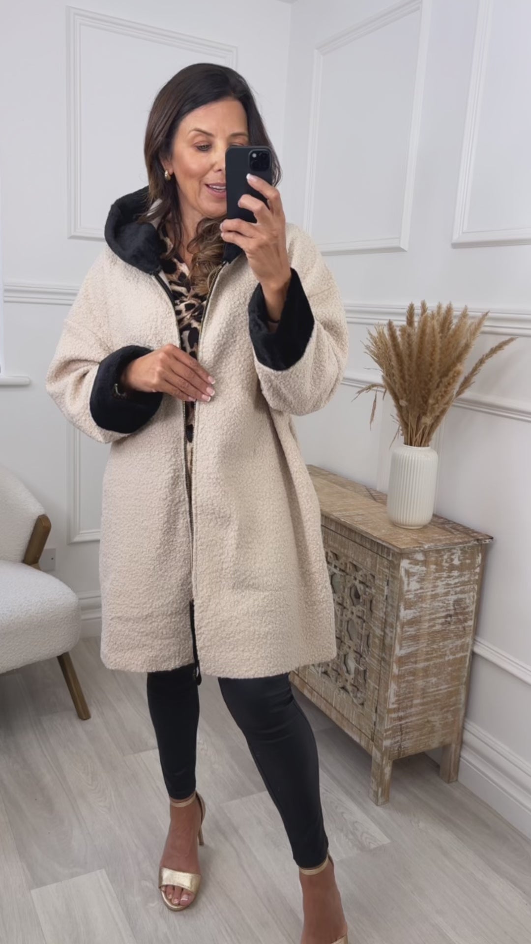 Meabh Beige Fur Detail Coatigan