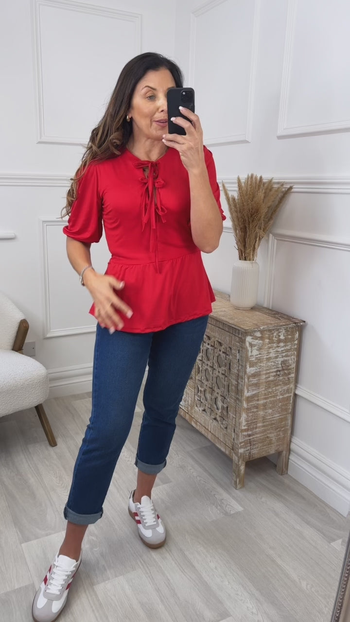 Clarissa Red Bow Tie Blouse