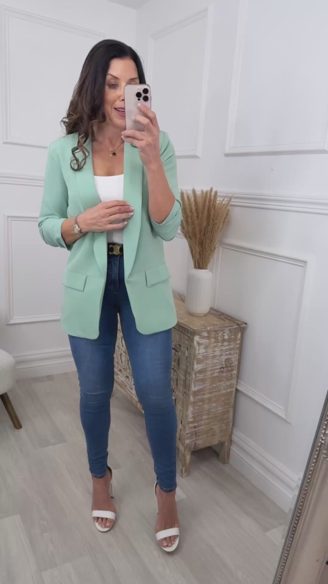 Merrill Mint Gathered Sleeve Blazer