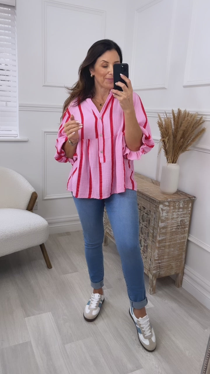 Helena Pink Red Stripe Blouse