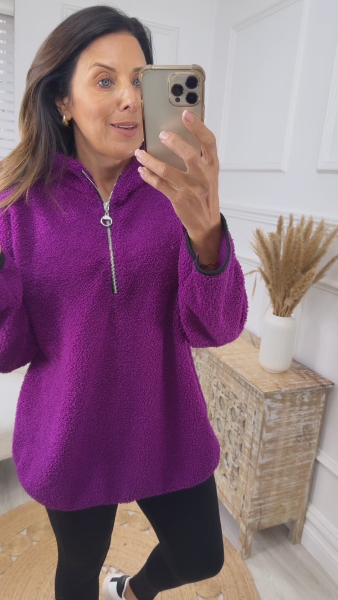 Ruth Magenta Teddy Half Zip Pullover