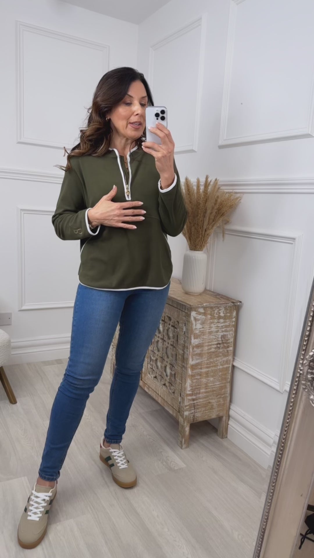 Angelina Khaki Half Zip VB Sweatshirt