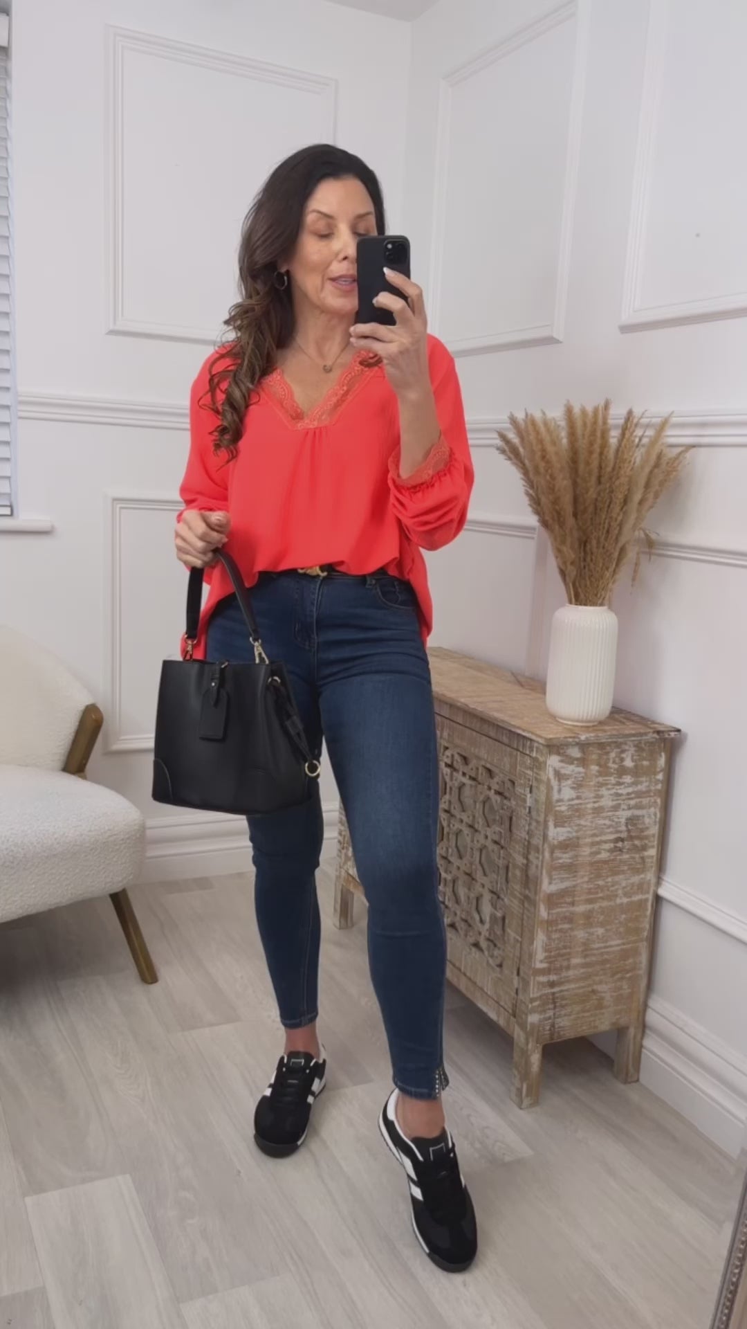 Georgia Coral Lace Detail Top