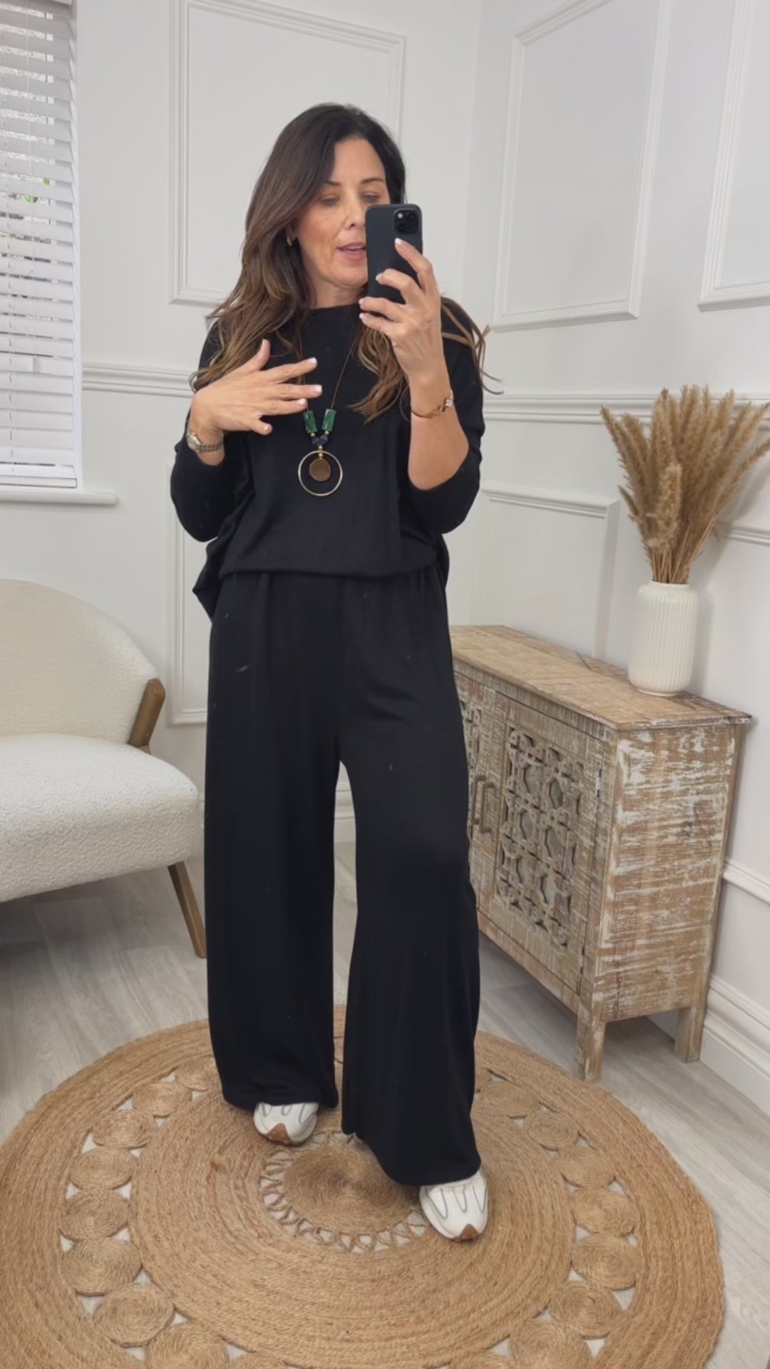 Tina Black Pants Suit With Necklace