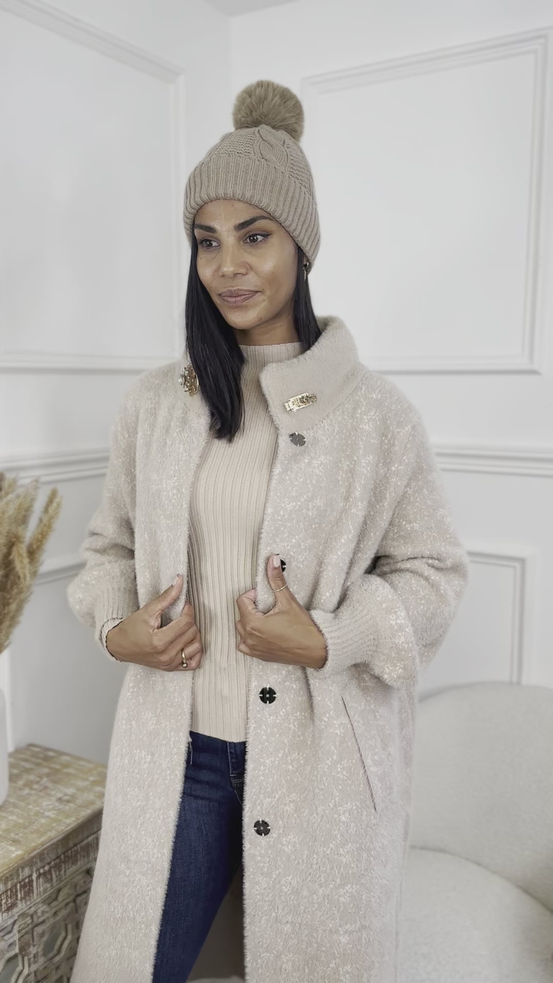 Shandel Beige Funnel Neck Coat