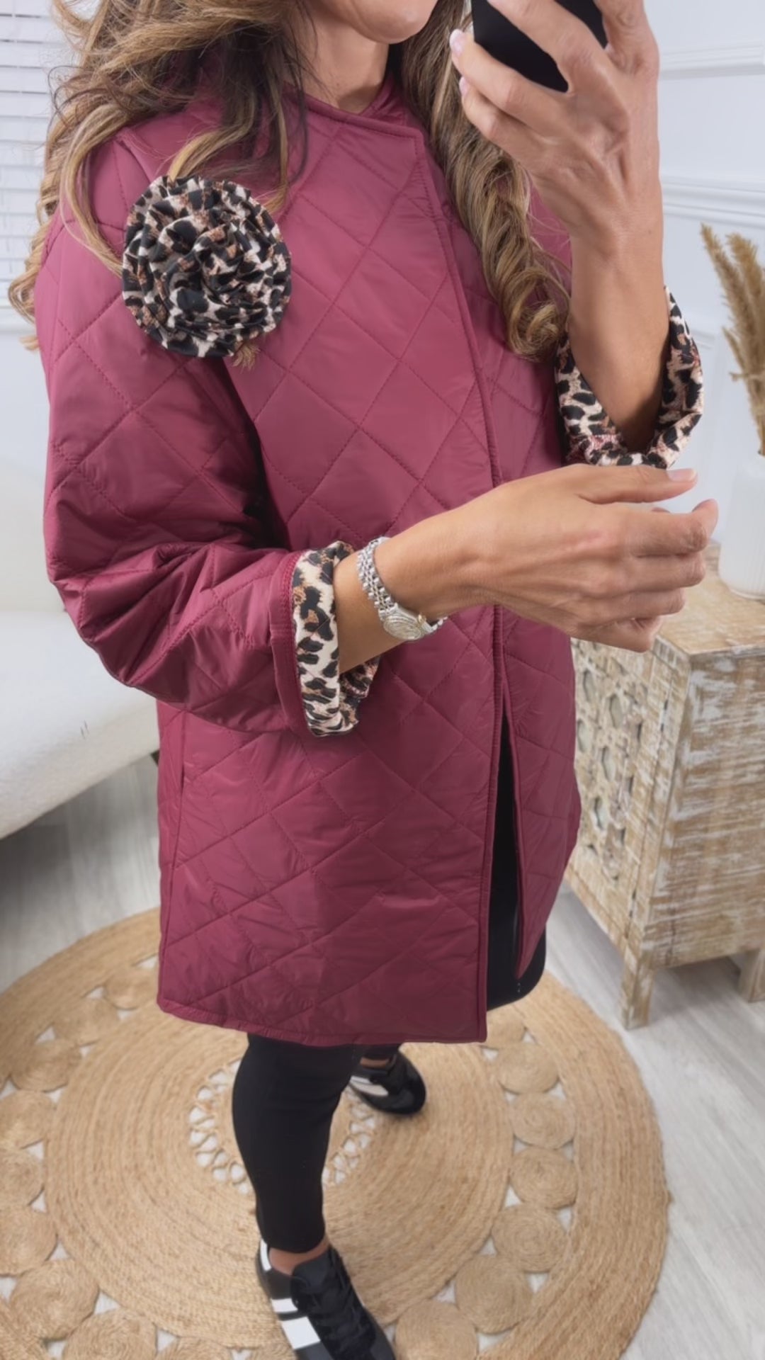 Beatrice Wine Leopard Trim Jacket