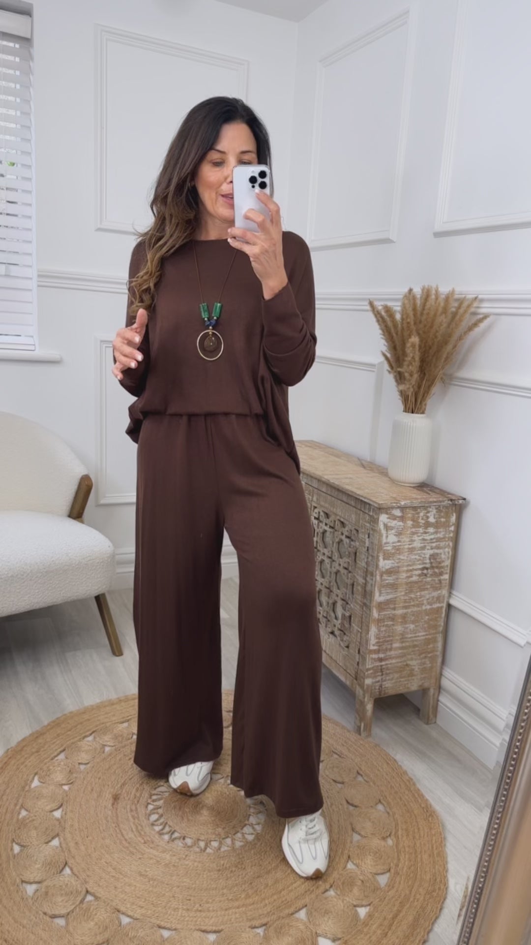 Tina Brown Pants Suit With Necklace