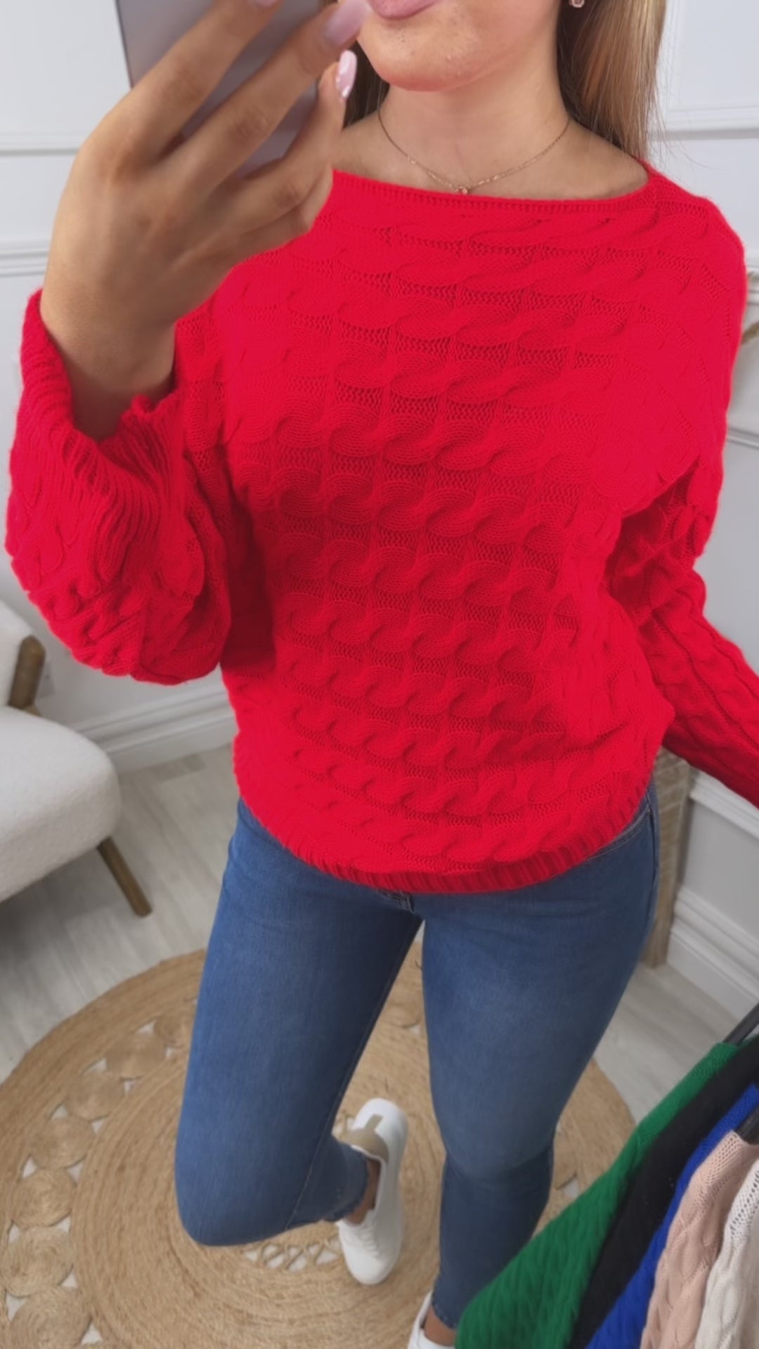 Marissa Red Cable Knit Jumper