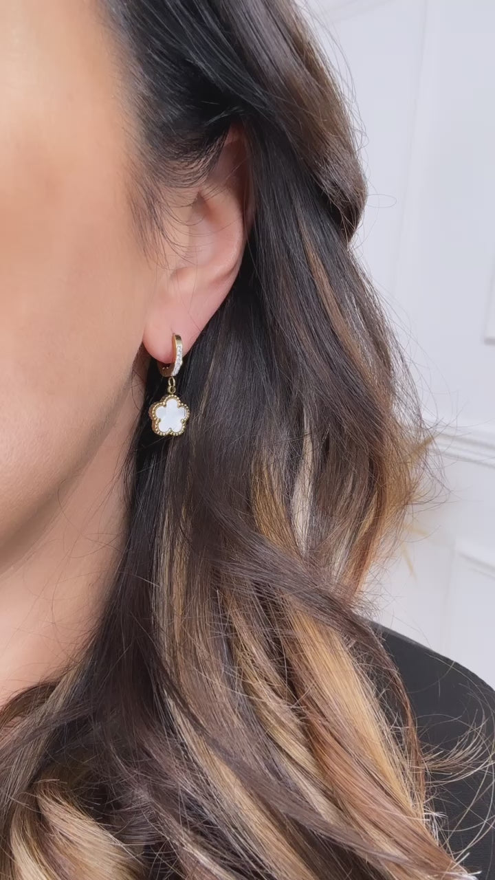 Dyanne Gold White Clover Earrings