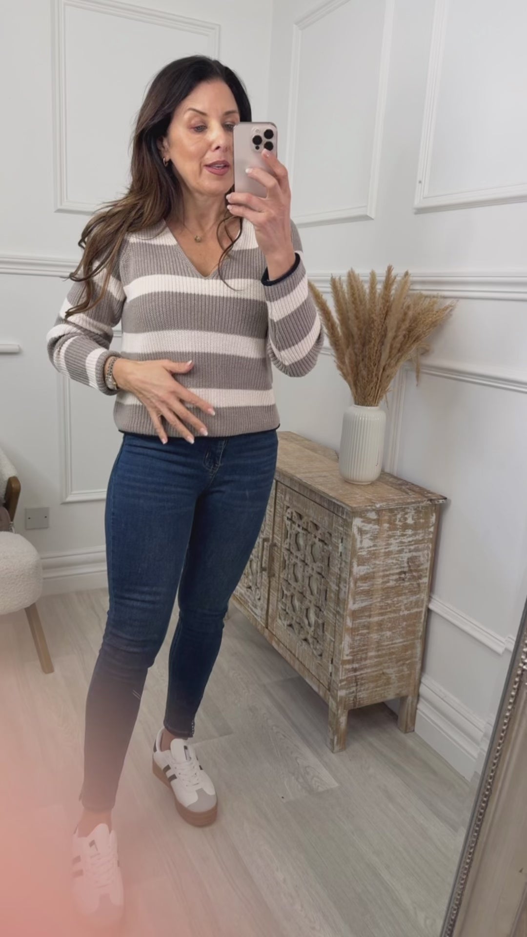 Fabulous Moon Stripe V Neck Pullover