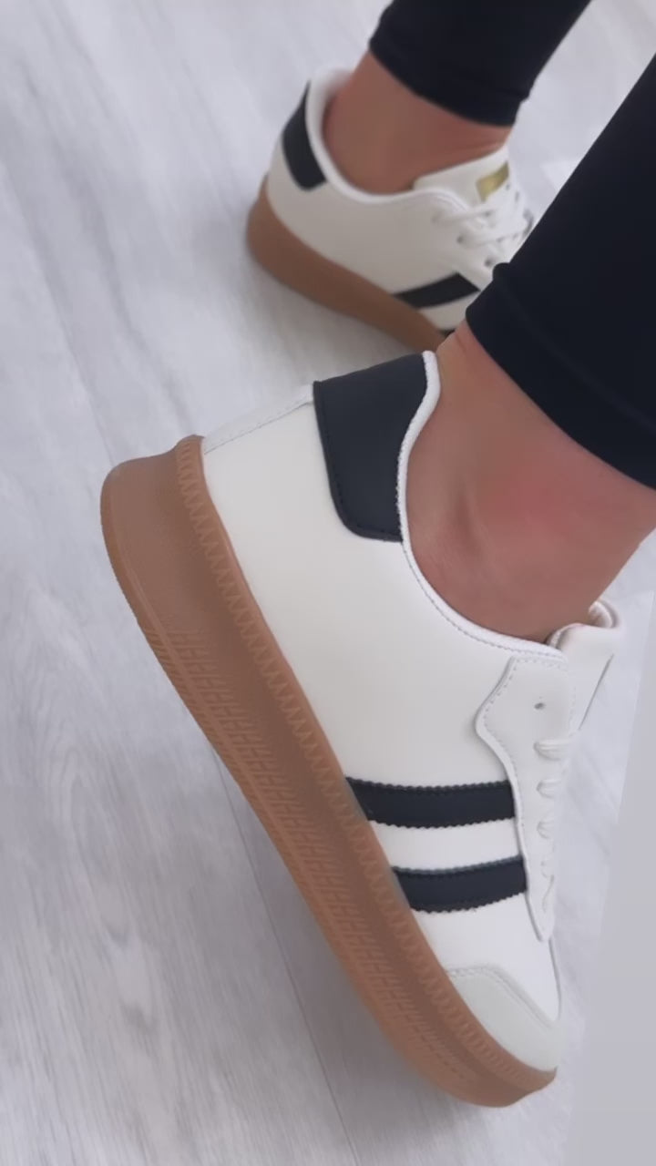 Gina Beige Side Stripes Trainers