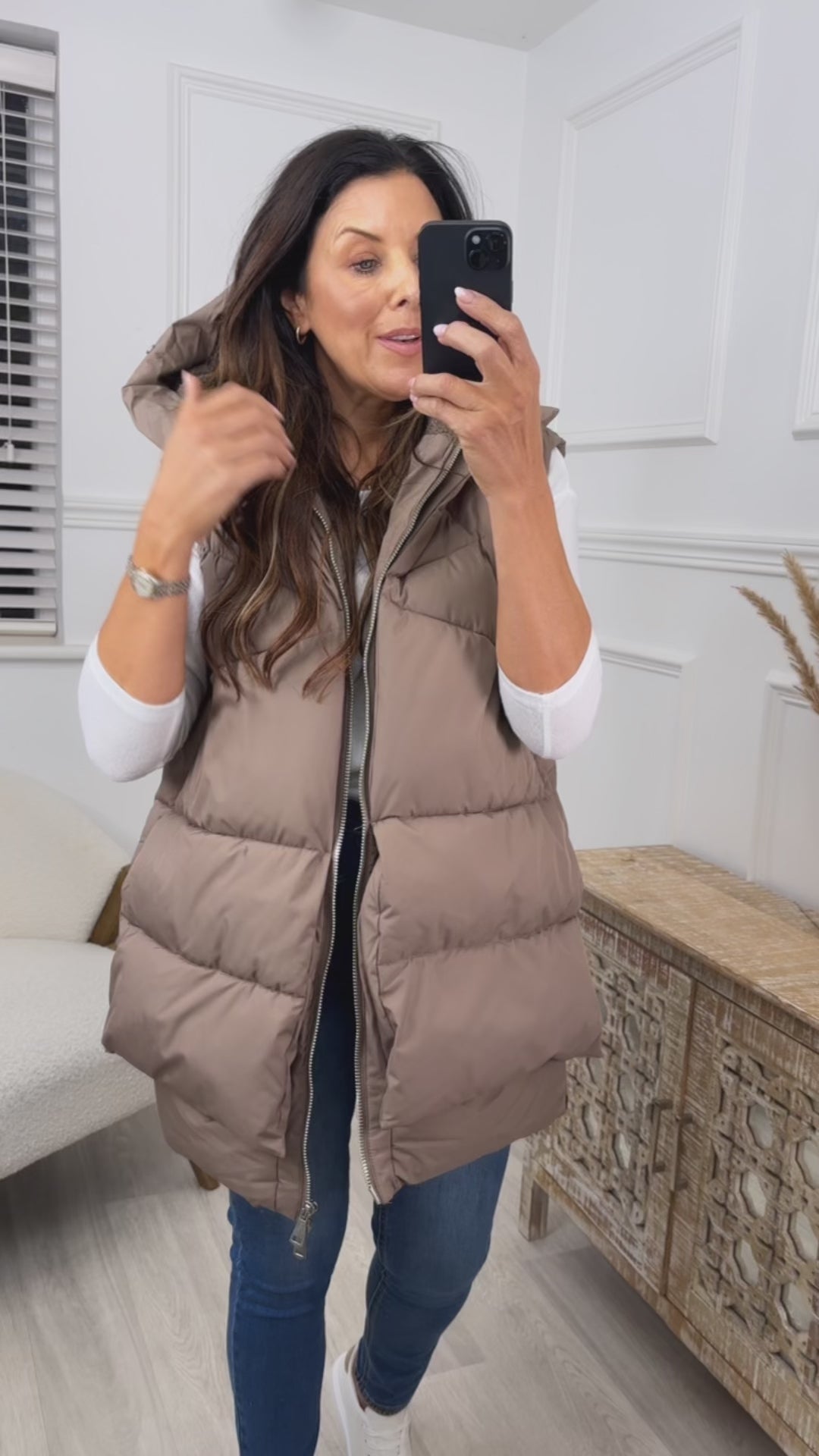 Liva Taupe Layered Puffer Gilet