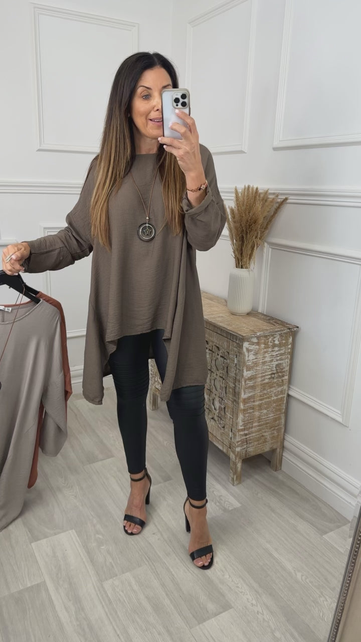 Sienna Light Brown Tunic Top with Necklace