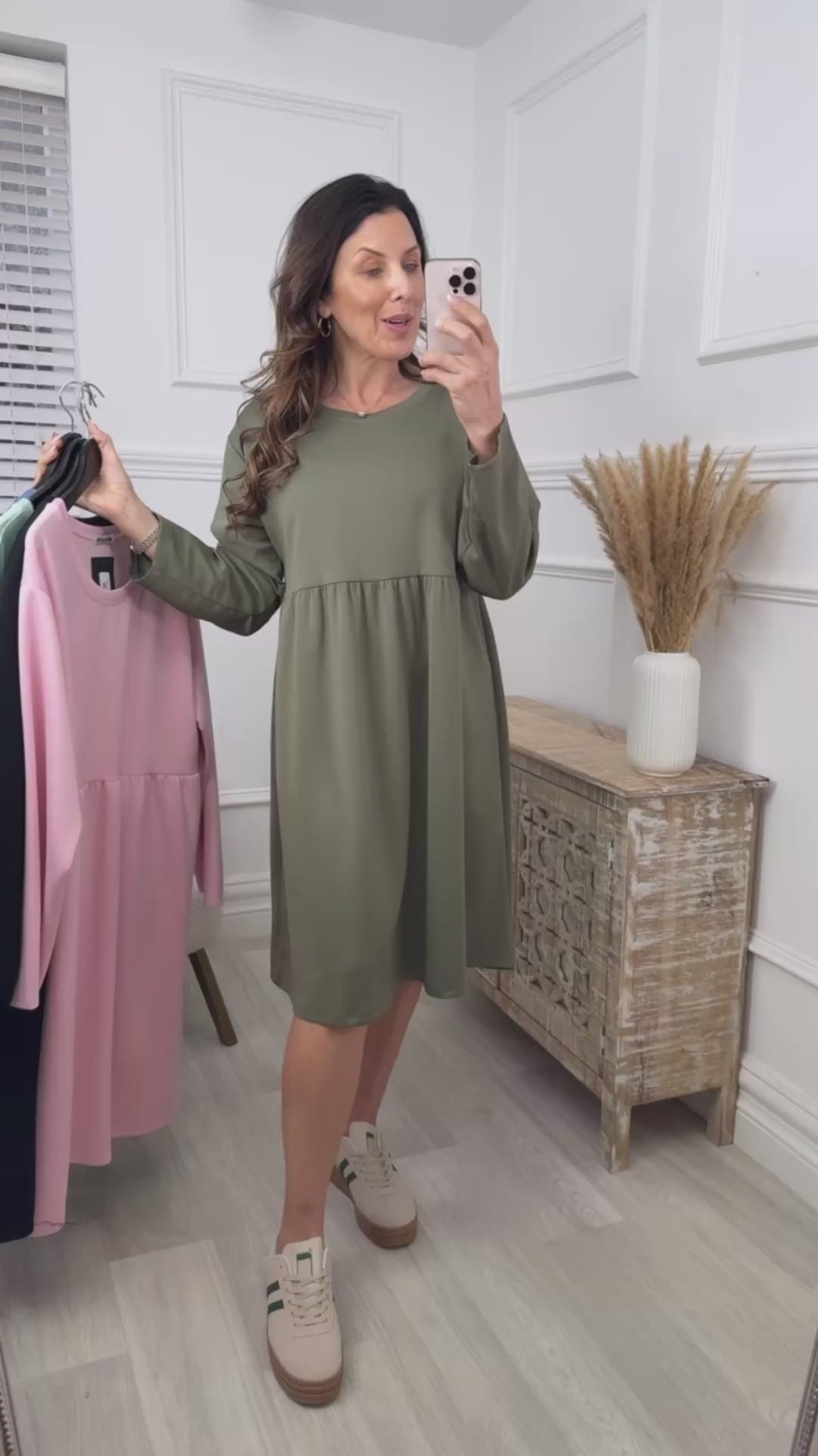 Ailbhe Khaki Smock Sweatshirt Dress