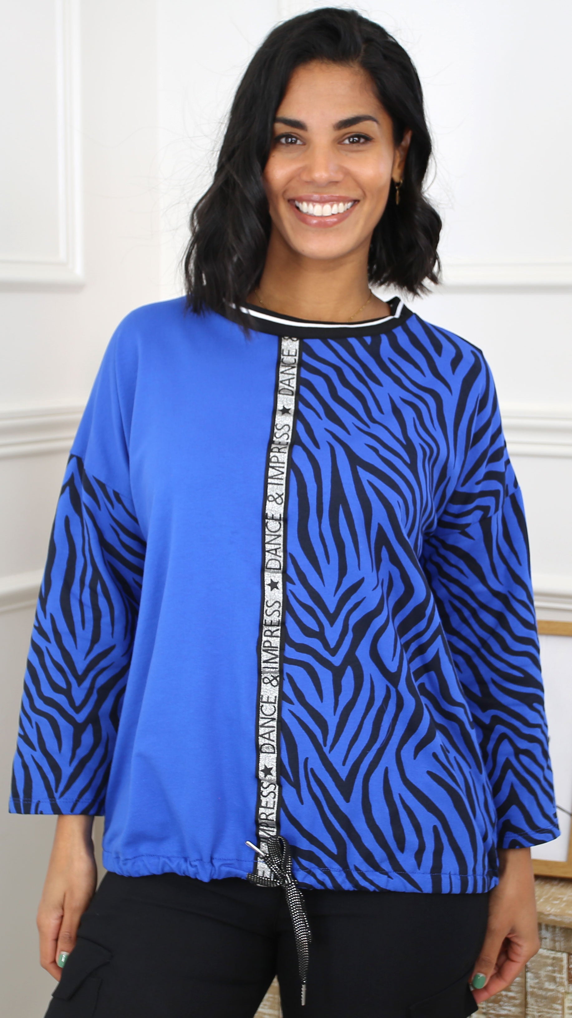 Shonda Royal Blue Zebra Print Top