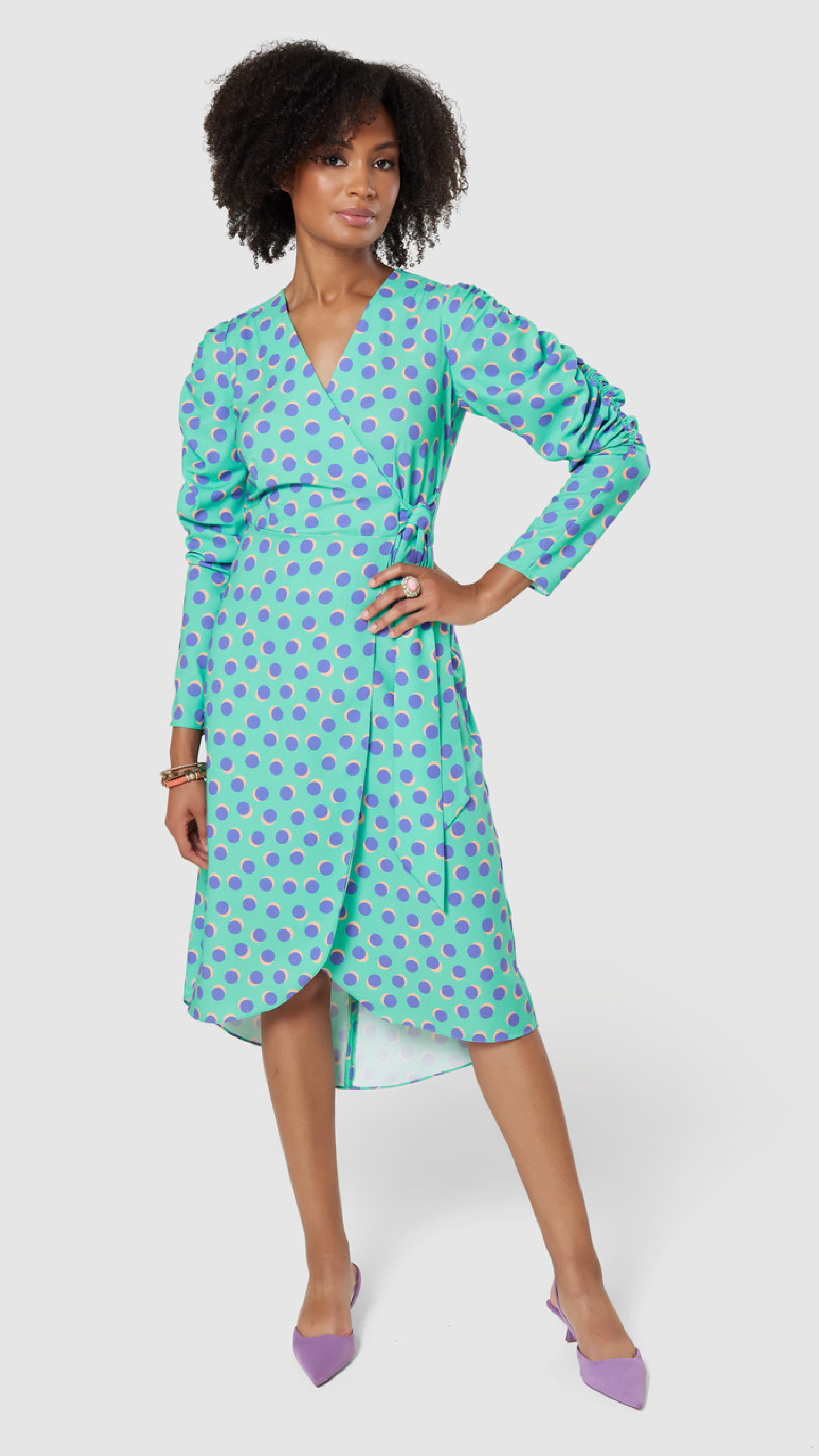 Hilary Mint Puff Sleeve Midi Dress