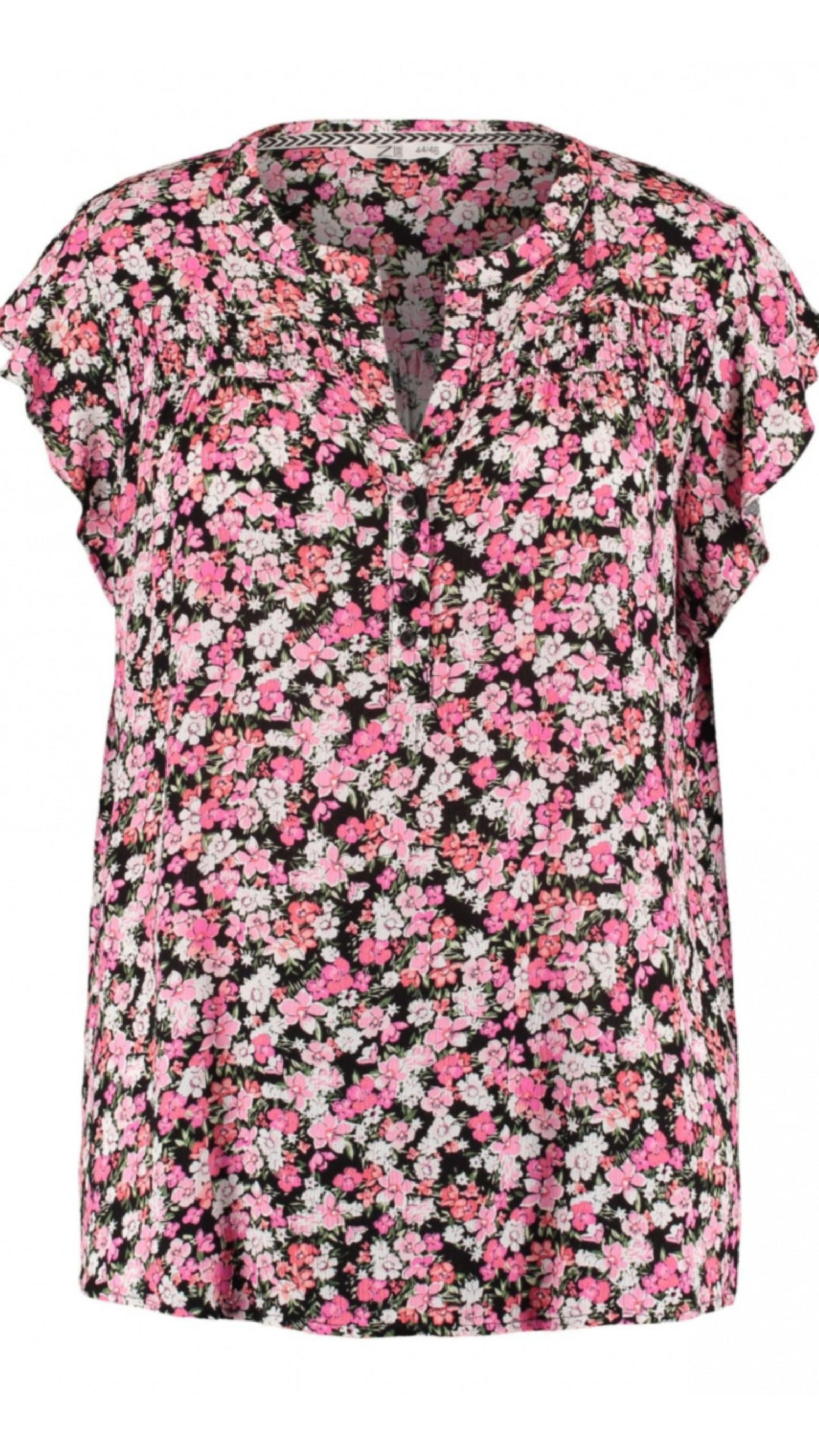 Jamie Black Pink Flower Print Blouse